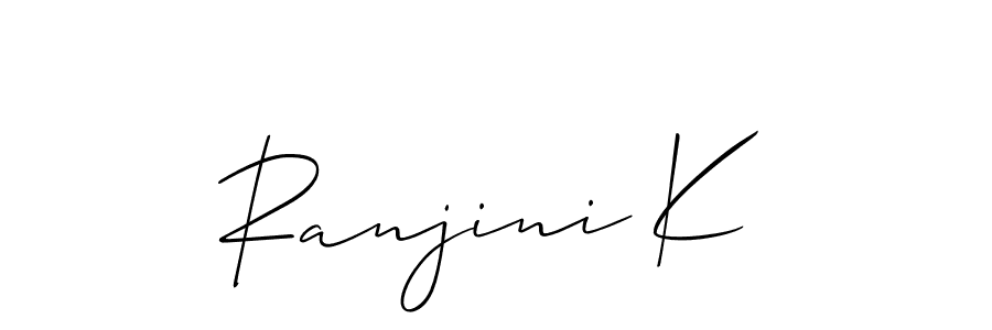 The best way (Allison_Script) to make a short signature is to pick only two or three words in your name. The name Ranjini K include a total of six letters. For converting this name. Ranjini K signature style 2 images and pictures png