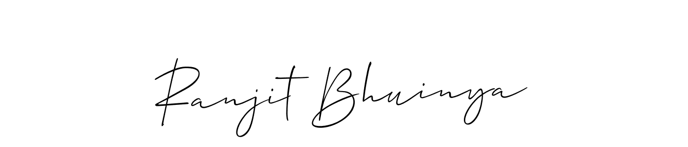 The best way (Allison_Script) to make a short signature is to pick only two or three words in your name. The name Ranjit Bhuinya include a total of six letters. For converting this name. Ranjit Bhuinya signature style 2 images and pictures png