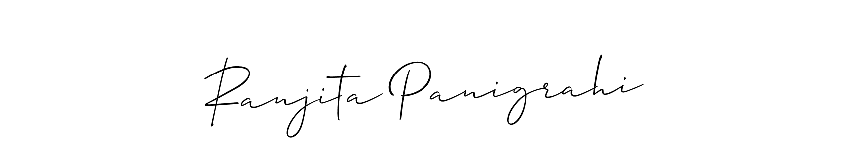 The best way (Allison_Script) to make a short signature is to pick only two or three words in your name. The name Ranjita Panigrahi include a total of six letters. For converting this name. Ranjita Panigrahi signature style 2 images and pictures png
