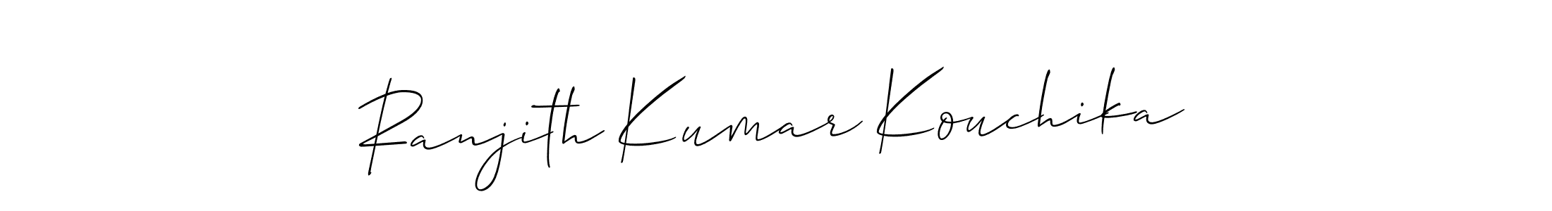 The best way (Allison_Script) to make a short signature is to pick only two or three words in your name. The name Ranjith Kumar Kouchika include a total of six letters. For converting this name. Ranjith Kumar Kouchika signature style 2 images and pictures png