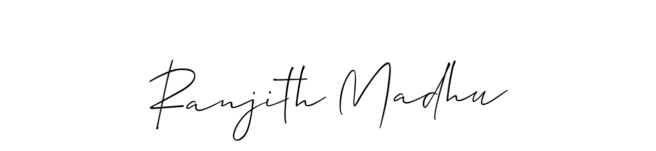 if you are searching for the best signature style for your name Ranjith Madhu. so please give up your signature search. here we have designed multiple signature styles  using Allison_Script. Ranjith Madhu signature style 2 images and pictures png