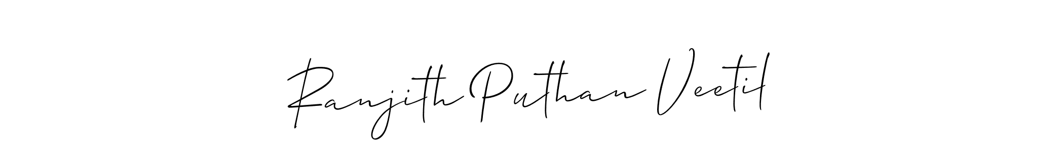 The best way (Allison_Script) to make a short signature is to pick only two or three words in your name. The name Ranjith Puthan Veetil include a total of six letters. For converting this name. Ranjith Puthan Veetil signature style 2 images and pictures png