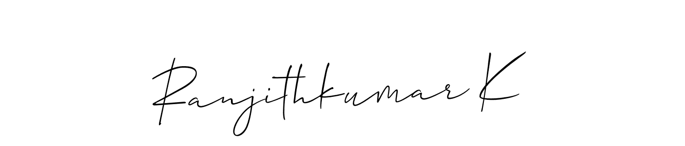 You should practise on your own different ways (Allison_Script) to write your name (Ranjithkumar K) in signature. don't let someone else do it for you. Ranjithkumar K signature style 2 images and pictures png