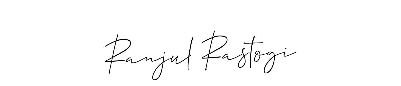 The best way (Allison_Script) to make a short signature is to pick only two or three words in your name. The name Ranjul Rastogi include a total of six letters. For converting this name. Ranjul Rastogi signature style 2 images and pictures png