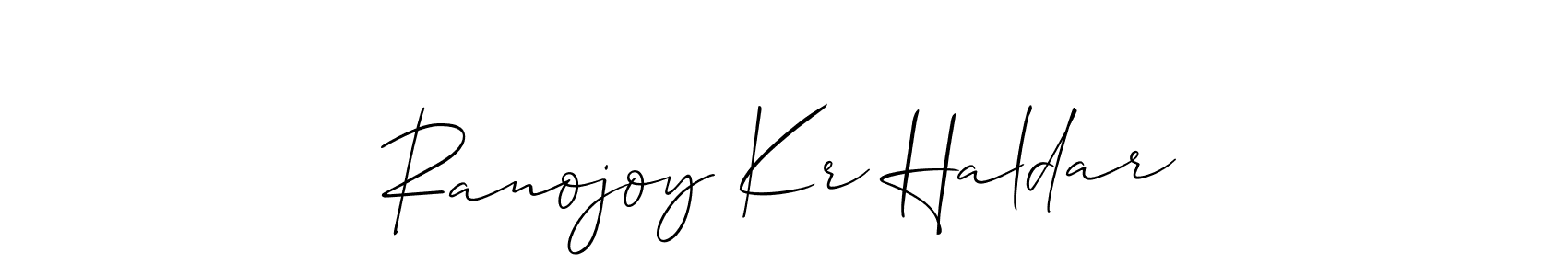 You should practise on your own different ways (Allison_Script) to write your name (Ranojoy Kr Haldar) in signature. don't let someone else do it for you. Ranojoy Kr Haldar signature style 2 images and pictures png