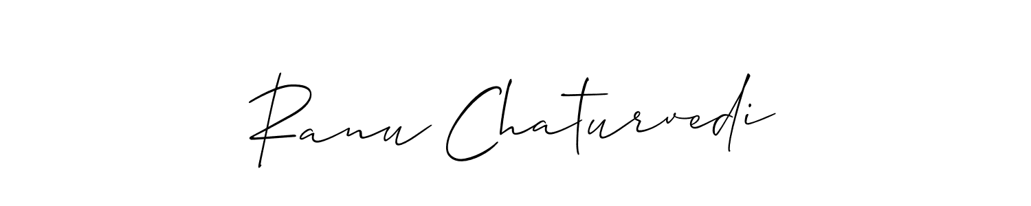 The best way (Allison_Script) to make a short signature is to pick only two or three words in your name. The name Ranu Chaturvedi include a total of six letters. For converting this name. Ranu Chaturvedi signature style 2 images and pictures png