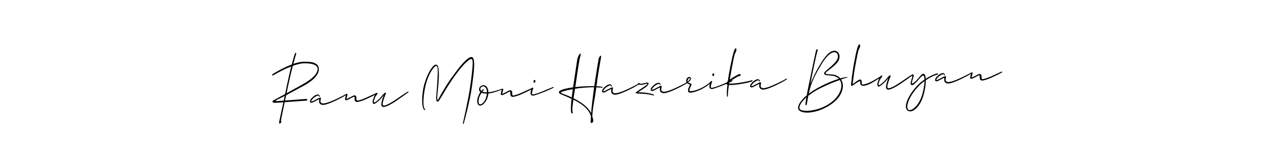 if you are searching for the best signature style for your name Ranu Moni Hazarika Bhuyan. so please give up your signature search. here we have designed multiple signature styles  using Allison_Script. Ranu Moni Hazarika Bhuyan signature style 2 images and pictures png