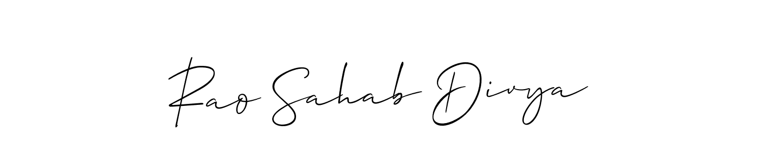 Allison_Script is a professional signature style that is perfect for those who want to add a touch of class to their signature. It is also a great choice for those who want to make their signature more unique. Get Rao Sahab Divya name to fancy signature for free. Rao Sahab Divya signature style 2 images and pictures png