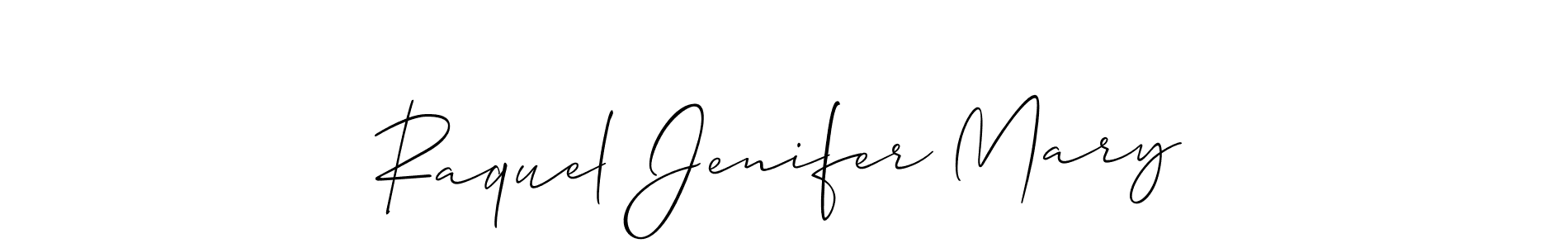 You should practise on your own different ways (Allison_Script) to write your name (Raquel Jenifer Mary) in signature. don't let someone else do it for you. Raquel Jenifer Mary signature style 2 images and pictures png