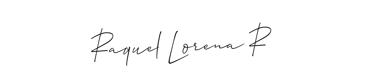 Make a short Raquel Lorena R signature style. Manage your documents anywhere anytime using Allison_Script. Create and add eSignatures, submit forms, share and send files easily. Raquel Lorena R signature style 2 images and pictures png