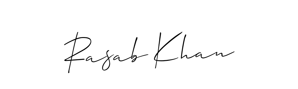 Use a signature maker to create a handwritten signature online. With this signature software, you can design (Allison_Script) your own signature for name Rasab Khan. Rasab Khan signature style 2 images and pictures png