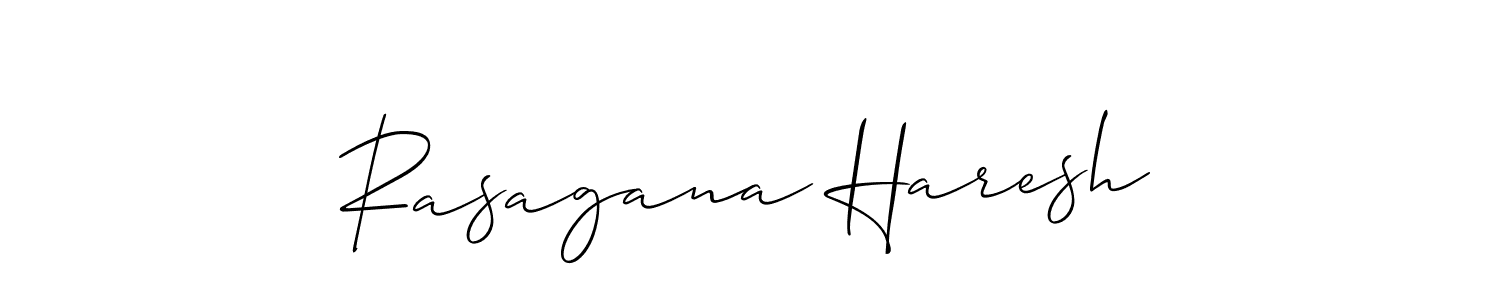 The best way (Allison_Script) to make a short signature is to pick only two or three words in your name. The name Rasagana Haresh include a total of six letters. For converting this name. Rasagana Haresh signature style 2 images and pictures png