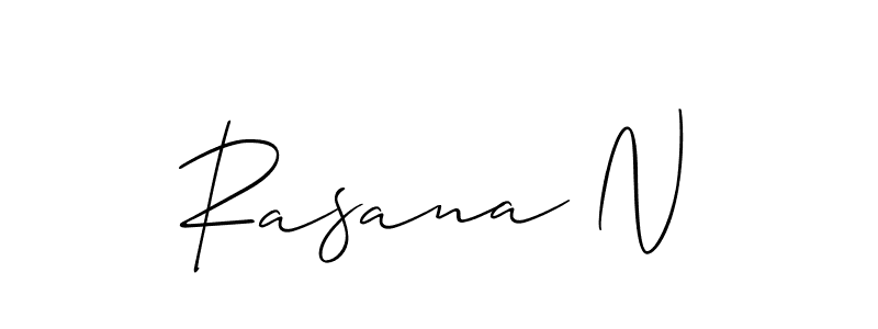 if you are searching for the best signature style for your name Rasana N. so please give up your signature search. here we have designed multiple signature styles  using Allison_Script. Rasana N signature style 2 images and pictures png