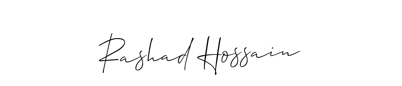 The best way (Allison_Script) to make a short signature is to pick only two or three words in your name. The name Rashad Hossain include a total of six letters. For converting this name. Rashad Hossain signature style 2 images and pictures png