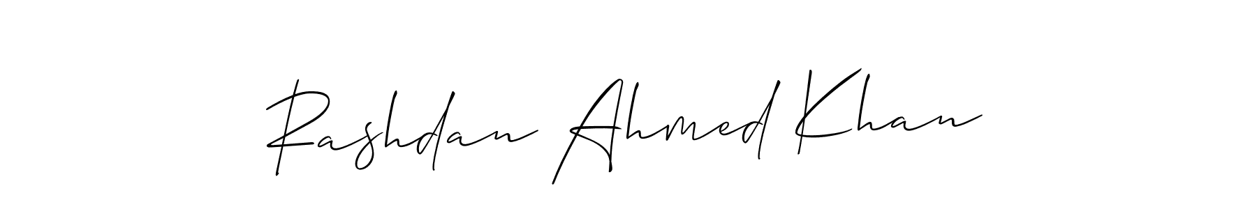 Make a beautiful signature design for name Rashdan Ahmed Khan. With this signature (Allison_Script) style, you can create a handwritten signature for free. Rashdan Ahmed Khan signature style 2 images and pictures png