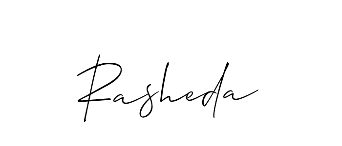 Use a signature maker to create a handwritten signature online. With this signature software, you can design (Allison_Script) your own signature for name Rasheda. Rasheda signature style 2 images and pictures png