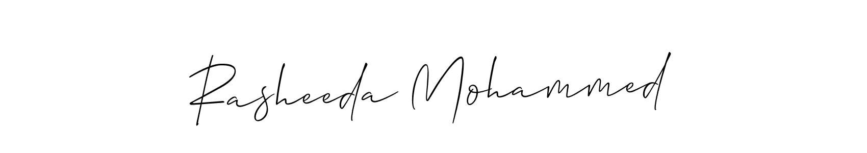 Allison_Script is a professional signature style that is perfect for those who want to add a touch of class to their signature. It is also a great choice for those who want to make their signature more unique. Get Rasheeda Mohammed name to fancy signature for free. Rasheeda Mohammed signature style 2 images and pictures png