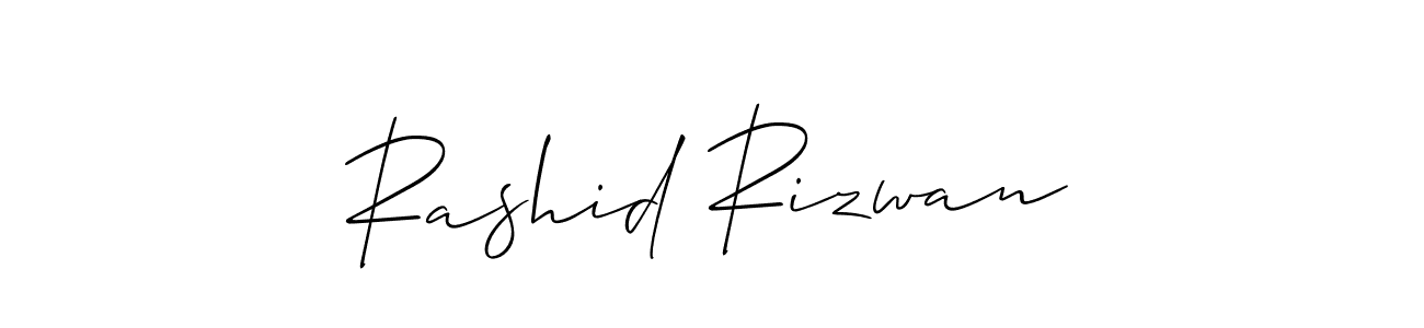 The best way (Allison_Script) to make a short signature is to pick only two or three words in your name. The name Rashid Rizwan include a total of six letters. For converting this name. Rashid Rizwan signature style 2 images and pictures png