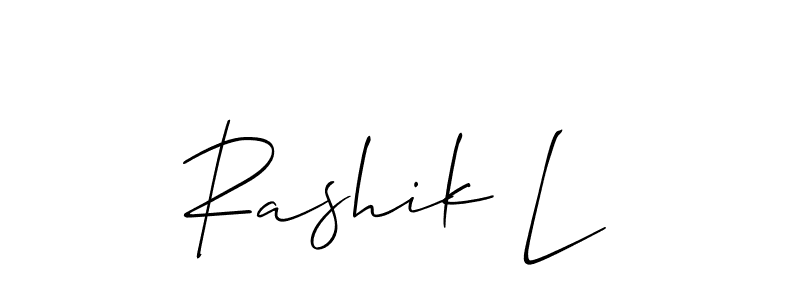 Use a signature maker to create a handwritten signature online. With this signature software, you can design (Allison_Script) your own signature for name Rashik L. Rashik L signature style 2 images and pictures png