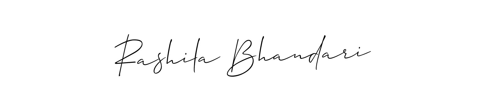 Make a beautiful signature design for name Rashila Bhandari. With this signature (Allison_Script) style, you can create a handwritten signature for free. Rashila Bhandari signature style 2 images and pictures png