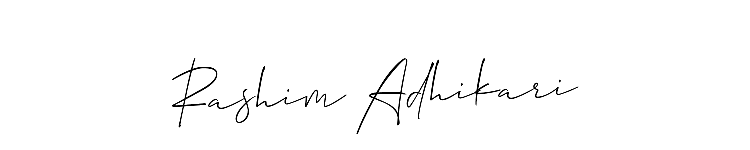 How to make Rashim Adhikari name signature. Use Allison_Script style for creating short signs online. This is the latest handwritten sign. Rashim Adhikari signature style 2 images and pictures png