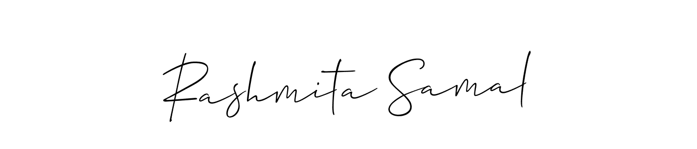 The best way (Allison_Script) to make a short signature is to pick only two or three words in your name. The name Rashmita Samal include a total of six letters. For converting this name. Rashmita Samal signature style 2 images and pictures png