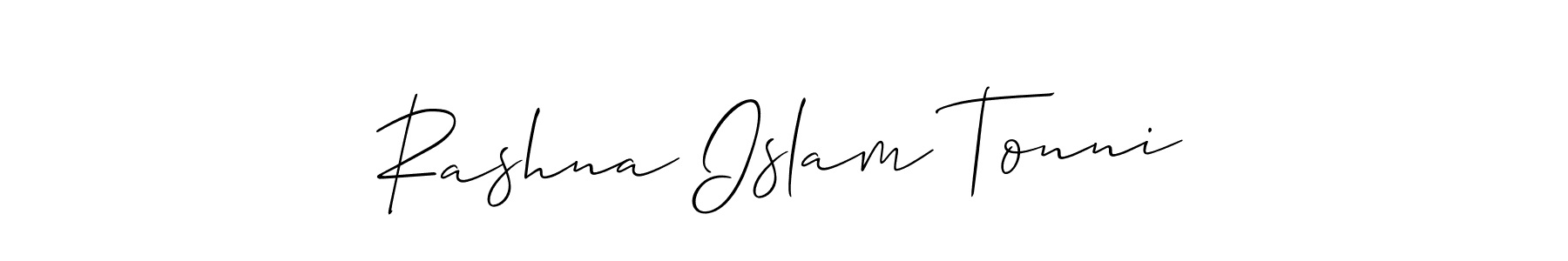 The best way (Allison_Script) to make a short signature is to pick only two or three words in your name. The name Rashna Islam Tonni include a total of six letters. For converting this name. Rashna Islam Tonni signature style 2 images and pictures png