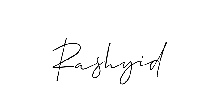 Use a signature maker to create a handwritten signature online. With this signature software, you can design (Allison_Script) your own signature for name Rashyid. Rashyid signature style 2 images and pictures png