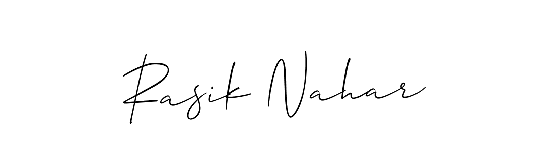 Allison_Script is a professional signature style that is perfect for those who want to add a touch of class to their signature. It is also a great choice for those who want to make their signature more unique. Get Rasik Nahar name to fancy signature for free. Rasik Nahar signature style 2 images and pictures png