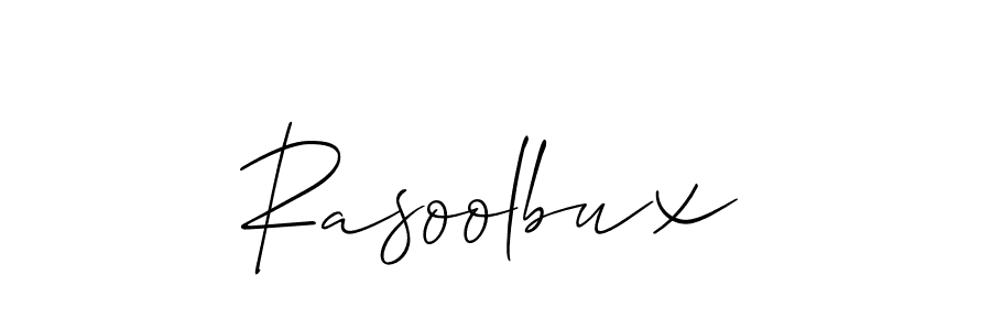 The best way (Allison_Script) to make a short signature is to pick only two or three words in your name. The name Rasoolbux include a total of six letters. For converting this name. Rasoolbux signature style 2 images and pictures png