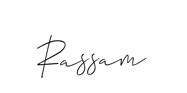 Design your own signature with our free online signature maker. With this signature software, you can create a handwritten (Allison_Script) signature for name Rassam. Rassam signature style 2 images and pictures png