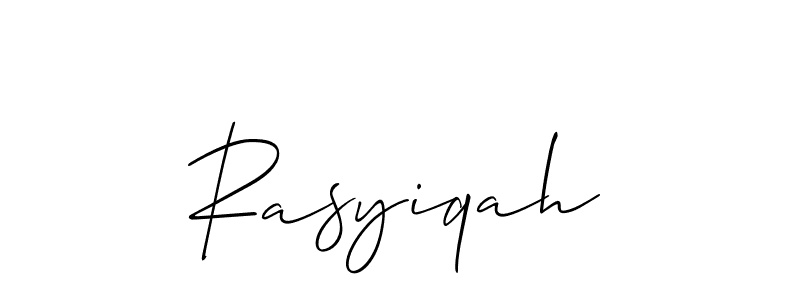 Allison_Script is a professional signature style that is perfect for those who want to add a touch of class to their signature. It is also a great choice for those who want to make their signature more unique. Get Rasyiqah name to fancy signature for free. Rasyiqah signature style 2 images and pictures png