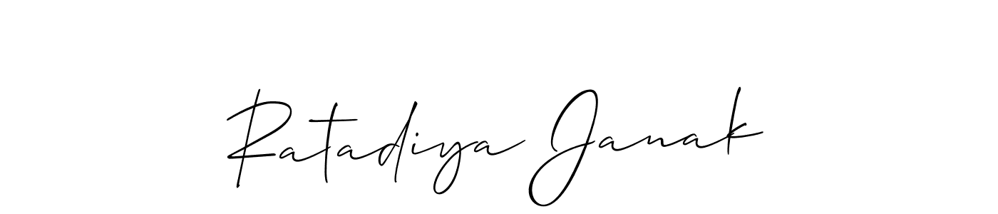 Allison_Script is a professional signature style that is perfect for those who want to add a touch of class to their signature. It is also a great choice for those who want to make their signature more unique. Get Ratadiya Janak name to fancy signature for free. Ratadiya Janak signature style 2 images and pictures png