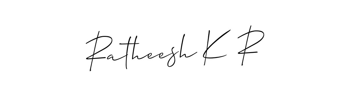 Allison_Script is a professional signature style that is perfect for those who want to add a touch of class to their signature. It is also a great choice for those who want to make their signature more unique. Get Ratheesh K R name to fancy signature for free. Ratheesh K R signature style 2 images and pictures png