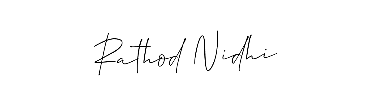 The best way (Allison_Script) to make a short signature is to pick only two or three words in your name. The name Rathod Nidhi include a total of six letters. For converting this name. Rathod Nidhi signature style 2 images and pictures png