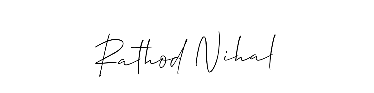 Allison_Script is a professional signature style that is perfect for those who want to add a touch of class to their signature. It is also a great choice for those who want to make their signature more unique. Get Rathod Nihal name to fancy signature for free. Rathod Nihal signature style 2 images and pictures png