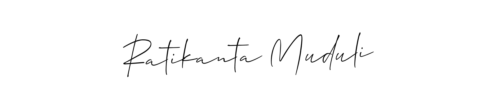 You should practise on your own different ways (Allison_Script) to write your name (Ratikanta Muduli) in signature. don't let someone else do it for you. Ratikanta Muduli signature style 2 images and pictures png
