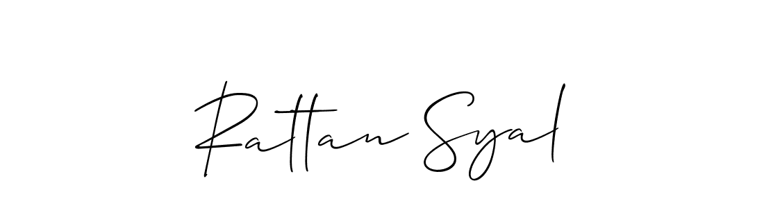 The best way (Allison_Script) to make a short signature is to pick only two or three words in your name. The name Rattan Syal include a total of six letters. For converting this name. Rattan Syal signature style 2 images and pictures png
