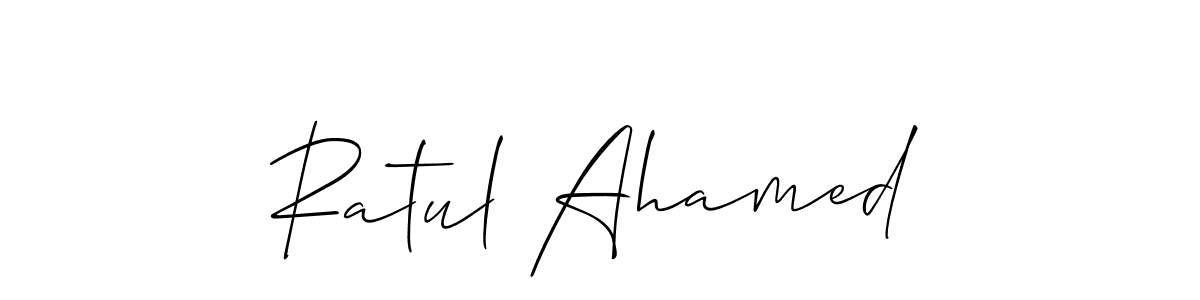 This is the best signature style for the Ratul Ahamed name. Also you like these signature font (Allison_Script). Mix name signature. Ratul Ahamed signature style 2 images and pictures png