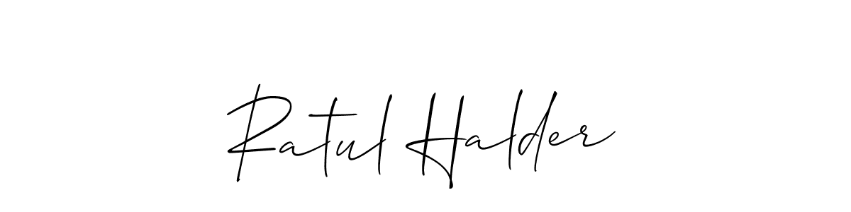 This is the best signature style for the Ratul Halder name. Also you like these signature font (Allison_Script). Mix name signature. Ratul Halder signature style 2 images and pictures png