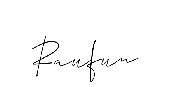 The best way (Allison_Script) to make a short signature is to pick only two or three words in your name. The name Raufun include a total of six letters. For converting this name. Raufun signature style 2 images and pictures png