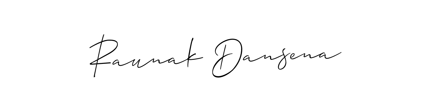 It looks lik you need a new signature style for name Raunak Dansena. Design unique handwritten (Allison_Script) signature with our free signature maker in just a few clicks. Raunak Dansena signature style 2 images and pictures png