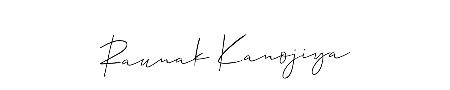 Allison_Script is a professional signature style that is perfect for those who want to add a touch of class to their signature. It is also a great choice for those who want to make their signature more unique. Get Raunak Kanojiya name to fancy signature for free. Raunak Kanojiya signature style 2 images and pictures png