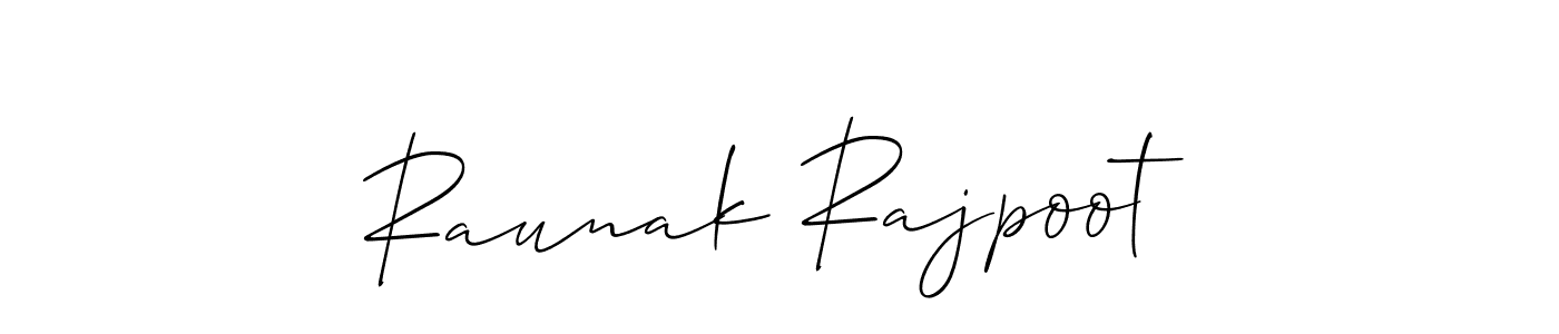 How to make Raunak Rajpoot name signature. Use Allison_Script style for creating short signs online. This is the latest handwritten sign. Raunak Rajpoot signature style 2 images and pictures png