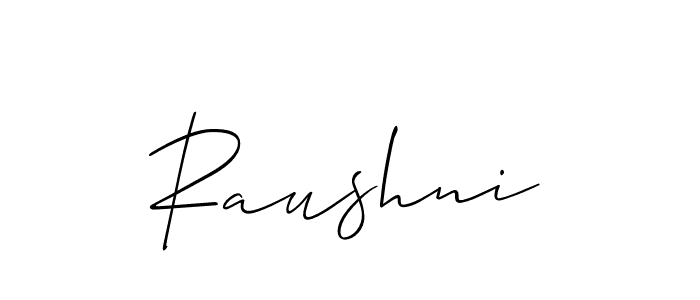 Make a beautiful signature design for name Raushni. With this signature (Allison_Script) style, you can create a handwritten signature for free. Raushni signature style 2 images and pictures png