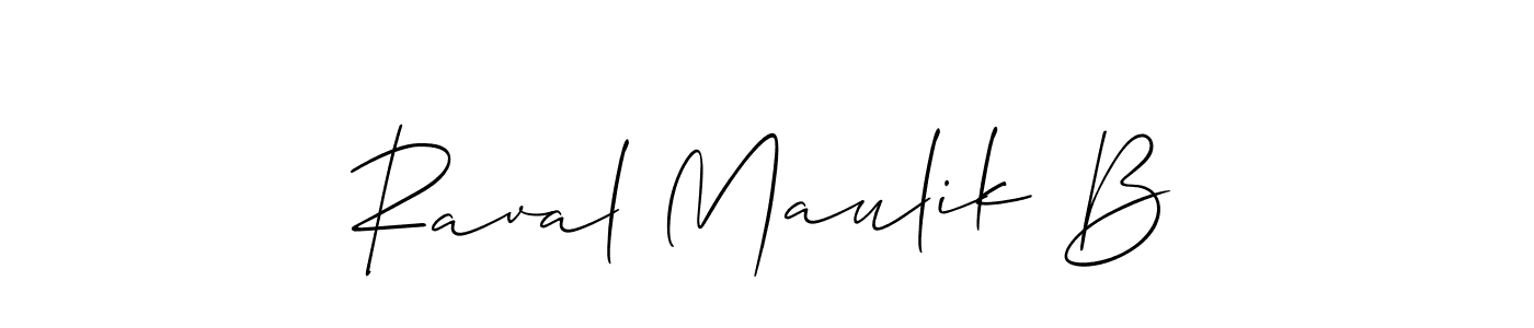 The best way (Allison_Script) to make a short signature is to pick only two or three words in your name. The name Raval Maulik B include a total of six letters. For converting this name. Raval Maulik B signature style 2 images and pictures png