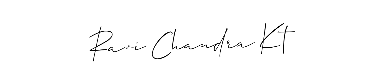 The best way (Allison_Script) to make a short signature is to pick only two or three words in your name. The name Ravi Chandra Kt include a total of six letters. For converting this name. Ravi Chandra Kt signature style 2 images and pictures png