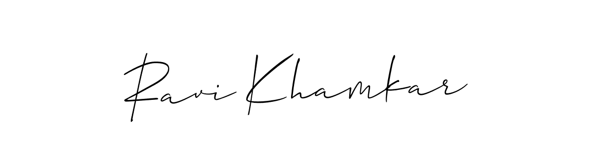 if you are searching for the best signature style for your name Ravi Khamkar. so please give up your signature search. here we have designed multiple signature styles  using Allison_Script. Ravi Khamkar signature style 2 images and pictures png