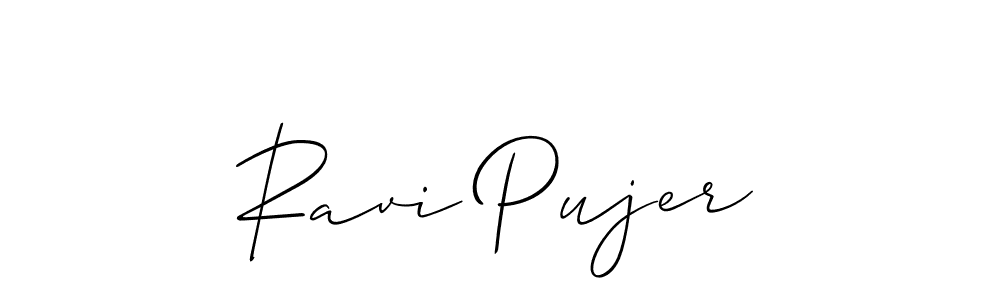 How to make Ravi Pujer name signature. Use Allison_Script style for creating short signs online. This is the latest handwritten sign. Ravi Pujer signature style 2 images and pictures png
