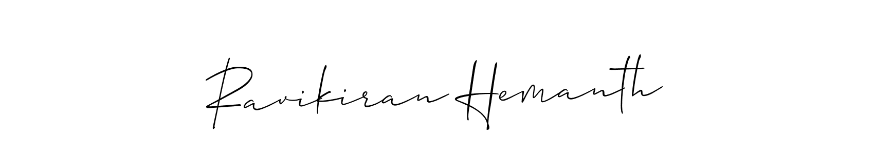 How to make Ravikiran Hemanth name signature. Use Allison_Script style for creating short signs online. This is the latest handwritten sign. Ravikiran Hemanth signature style 2 images and pictures png